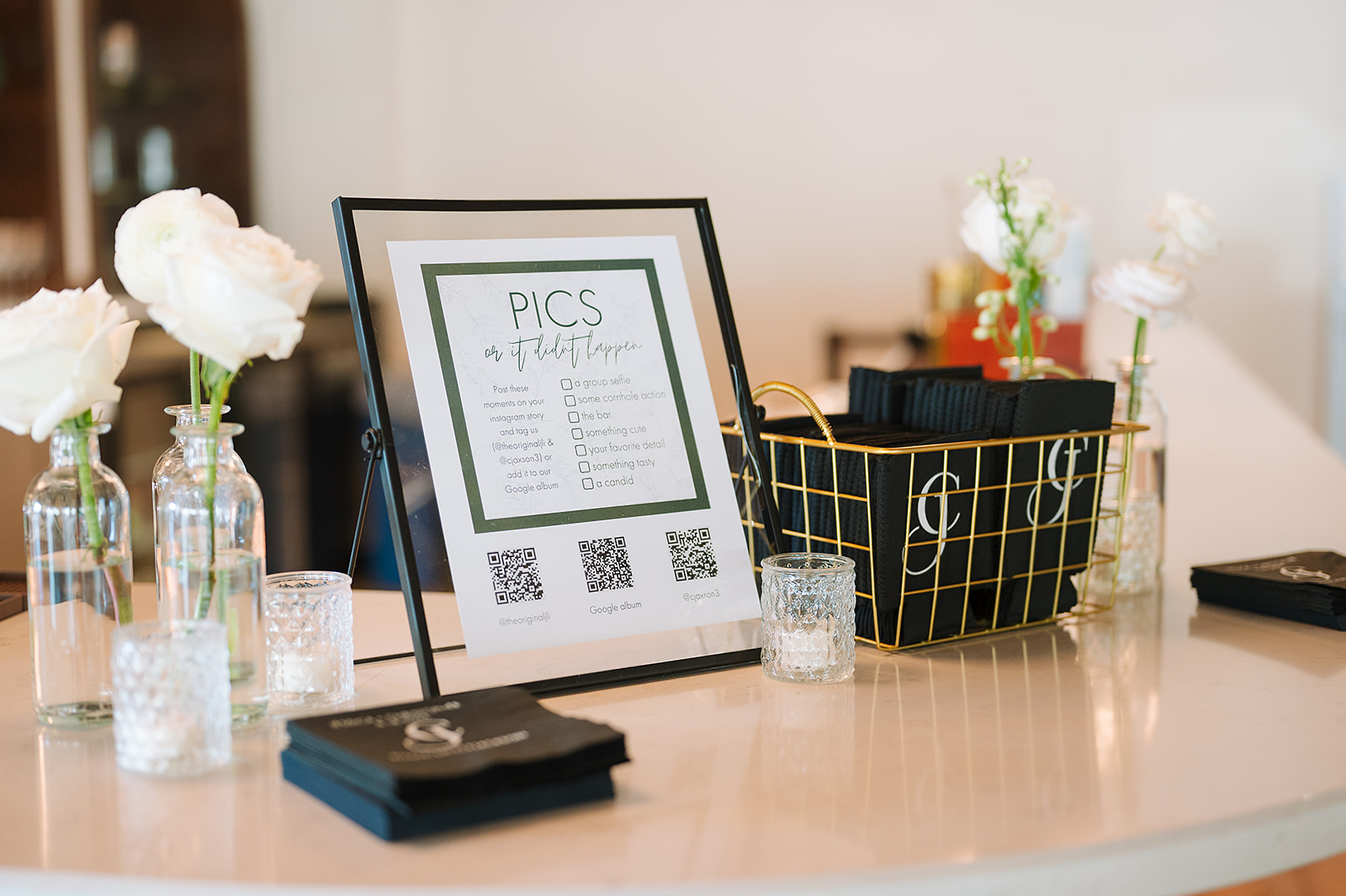 Details of the bar setup and decor at a Saint Elle Wedding