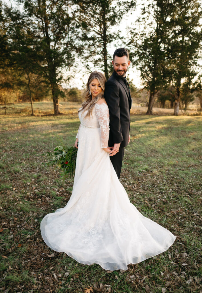 Bride and groom posing for portraits