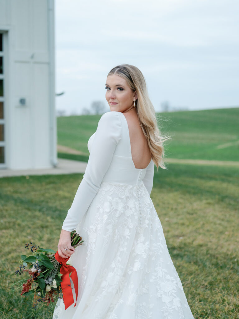 Bride posing for a picture. 