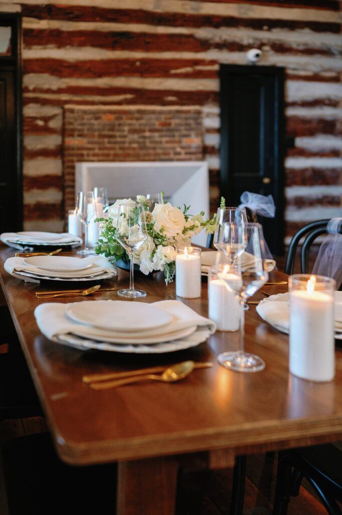 White wedding table decor. 