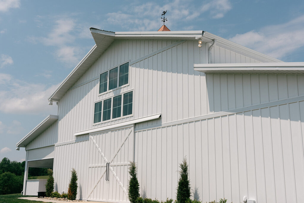 A view of The White Dove Barn wedding venue facade