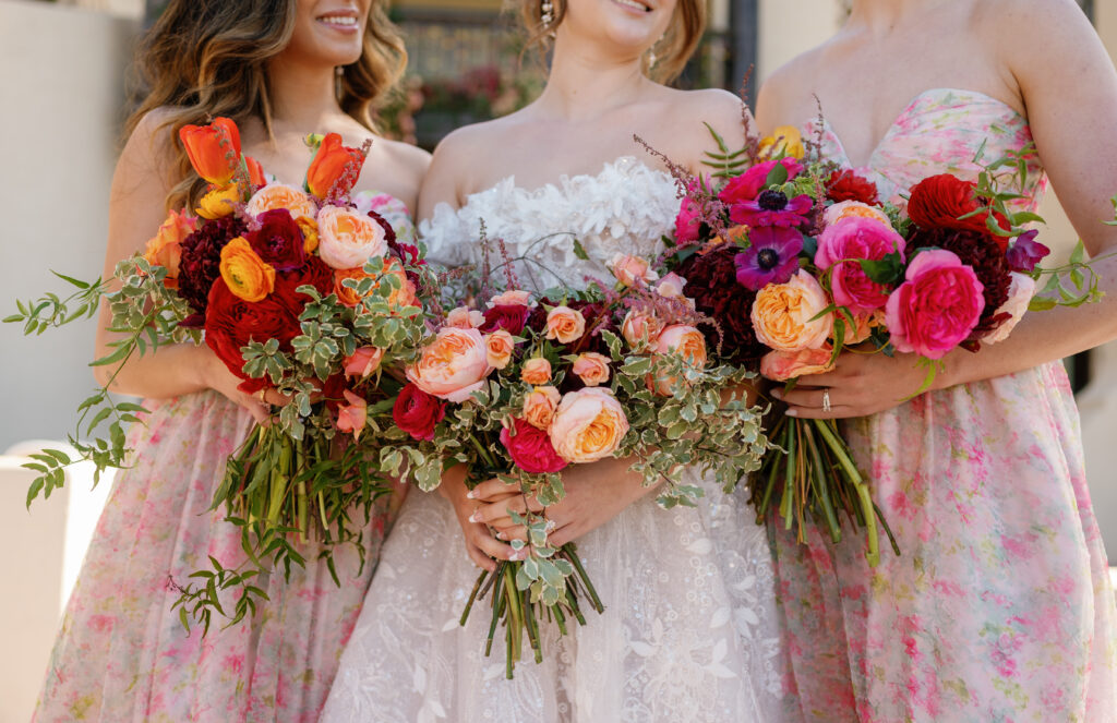 Vibrant wedding florals in bouquets by Nashville wedding florists