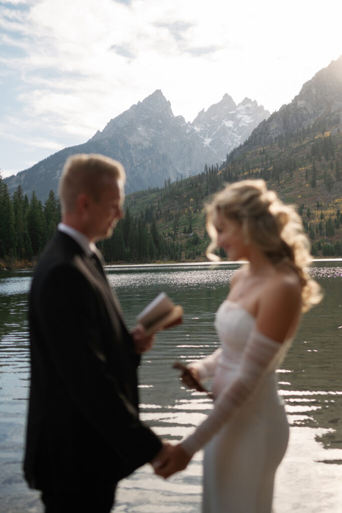 Couple sharing vows in Grand Teton National Park